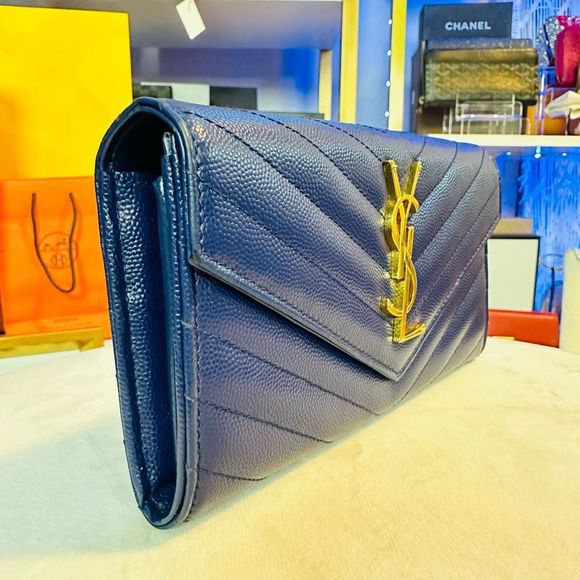 YSL Classic Monogram Flap Mattelasse Chevron Leather Large Wallet Let - Picture 3 of 17